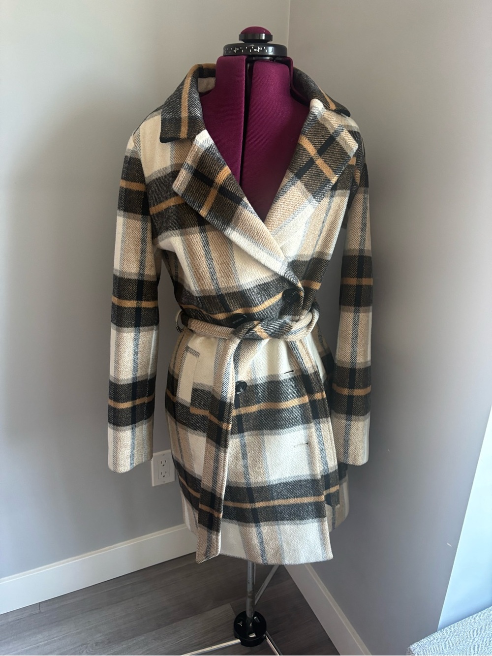 Tom Tailor Plaid Coat - Beige, Cream & Black